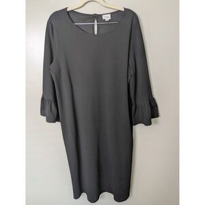 Emberley Shift Dress Women's XL Black Ruffle Bell Sleeve Round Neck Stretch